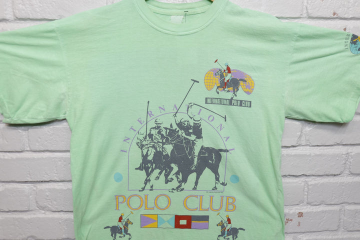 International Polo Club Vintage Green T Shirt 80s Large