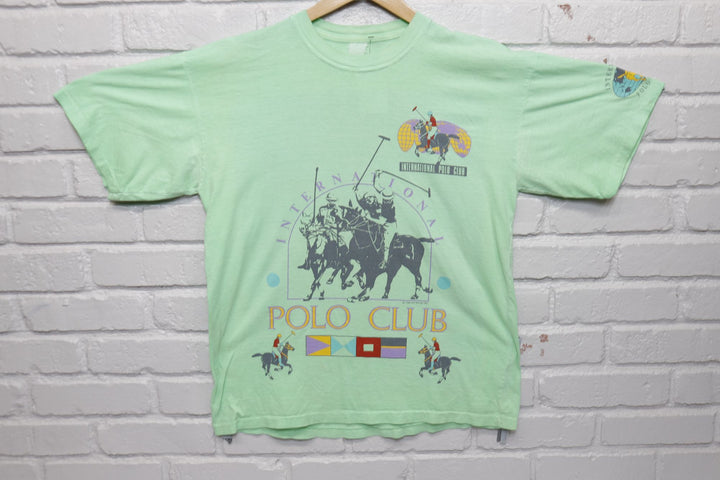 International Polo Club Vintage Green T Shirt 80s Large