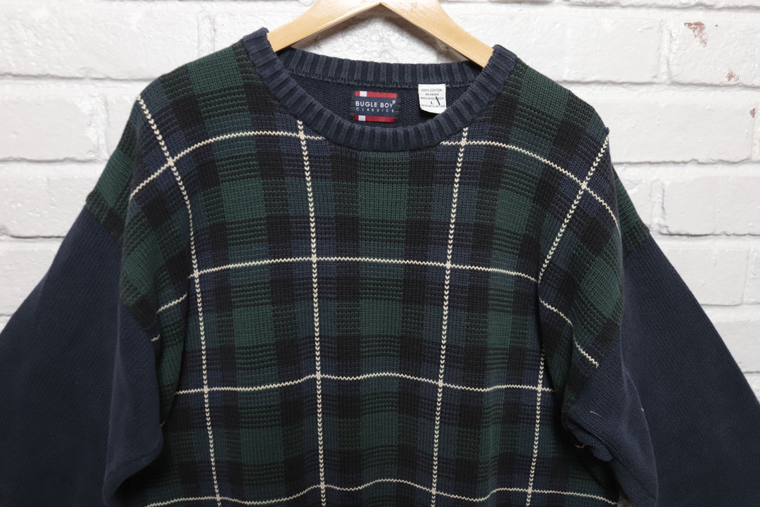 Bugle Boy Vintage Plaid Knit Sweater 90s Large