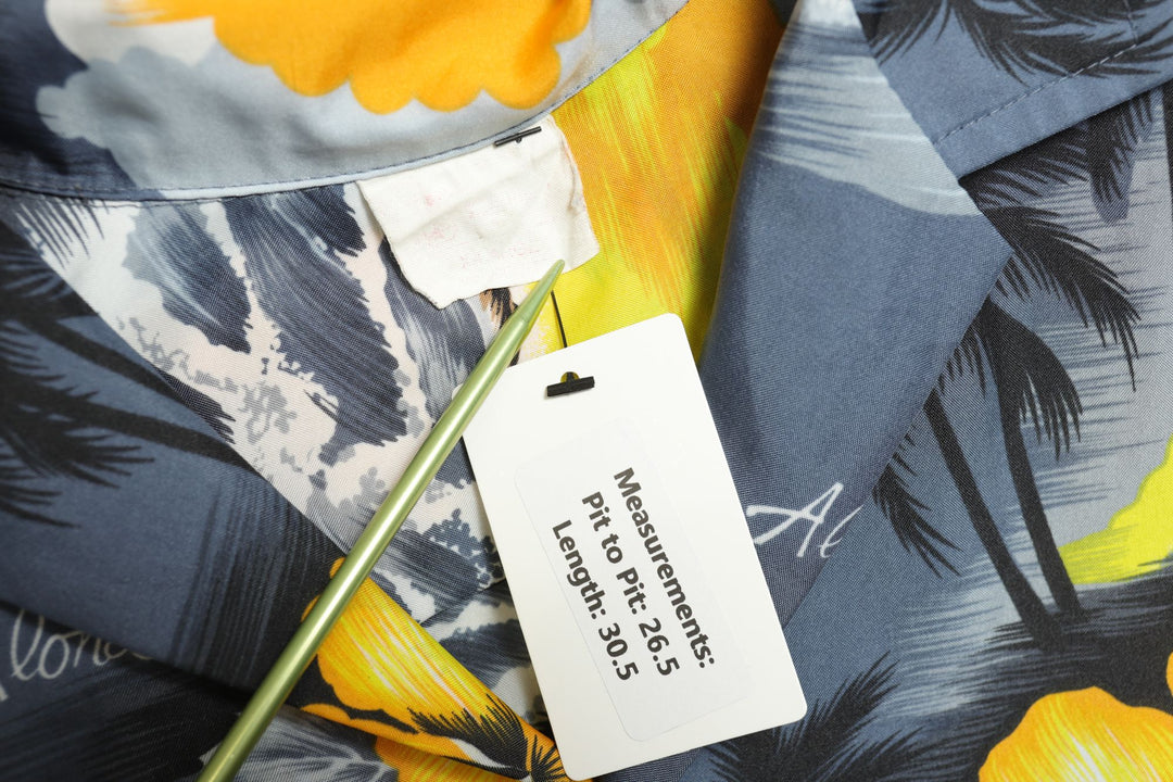 Gray and Yellow Vintage Hawaiian Shirt XL 90s