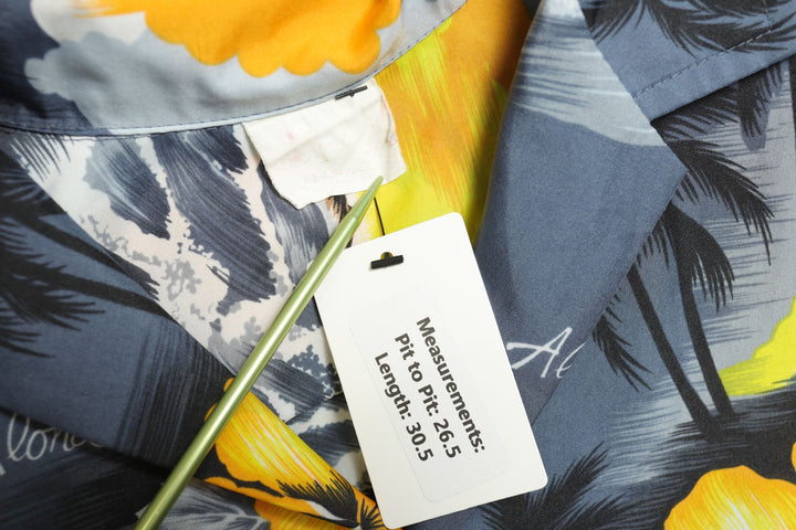 Gray and Yellow Vintage Hawaiian Shirt XL 90s