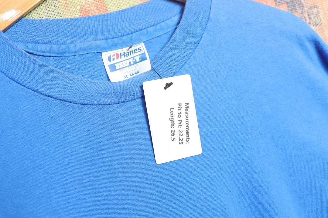 Hanes Beefy Vintage Blue LS T Shirt 80s XL