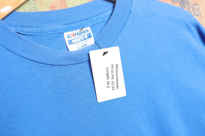 Hanes Beefy Vintage Blue LS T Shirt 80s XL