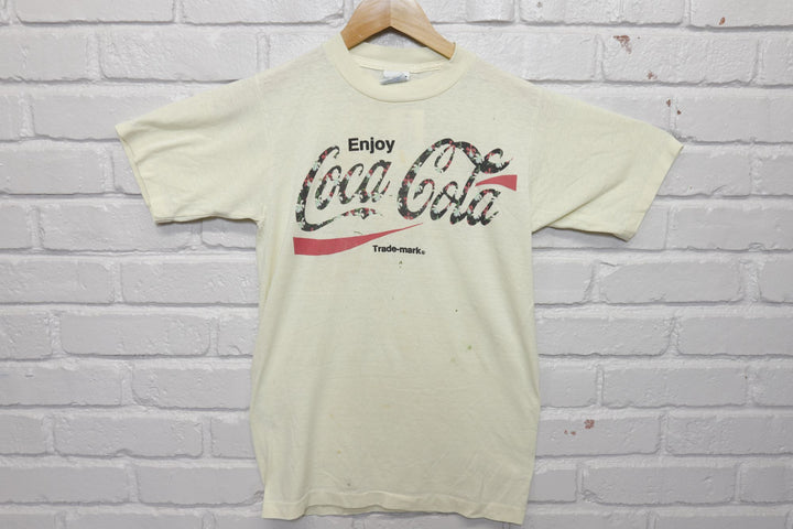 Coca Cola Floral Logo Vintage T Shirt Small 80s Coke