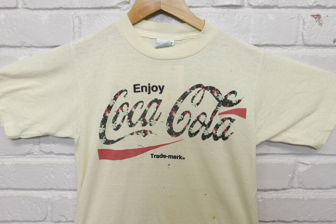 Coca Cola Floral Logo Vintage T Shirt Small 80s Coke