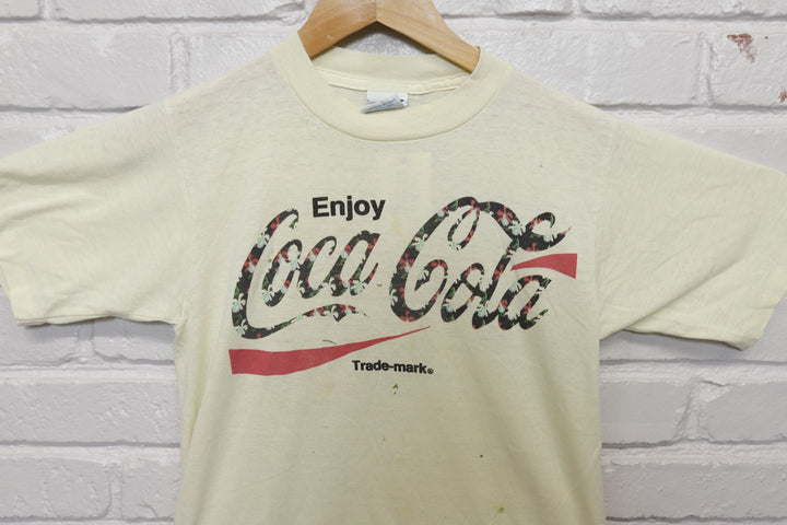 Coca Cola Floral Logo Vintage T Shirt Small 80s Coke
