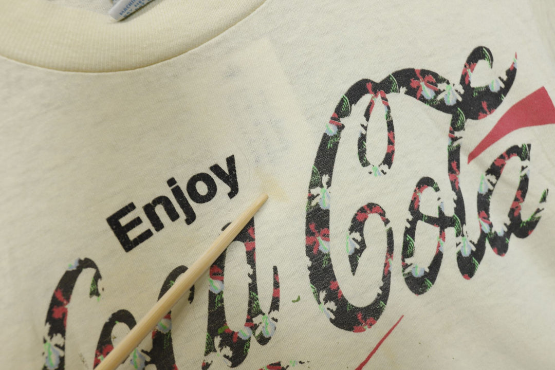 Coca Cola Floral Logo Vintage T Shirt Small 80s Coke