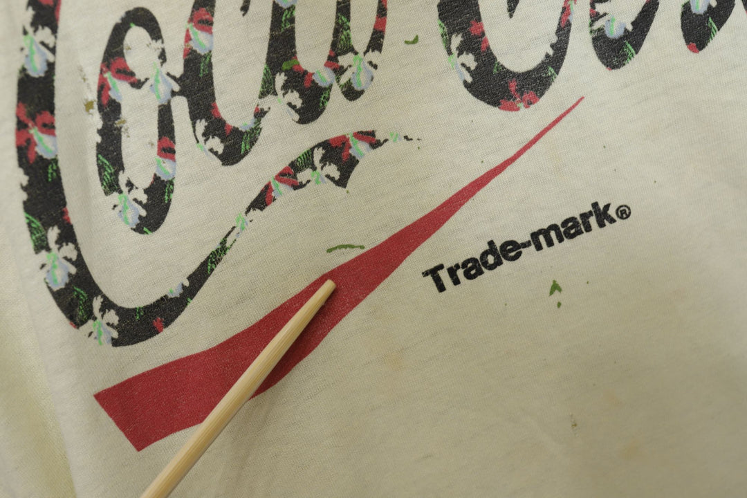 Coca Cola Floral Logo Vintage T Shirt Small 80s Coke