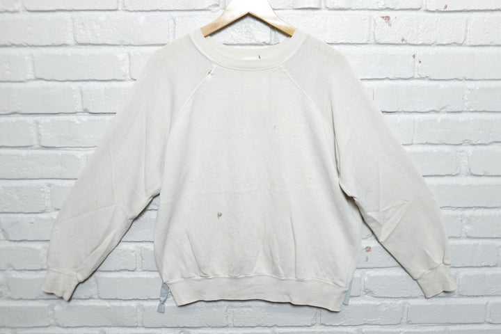 Distressed Vintage Stained White Sweatshirt 80s Medium