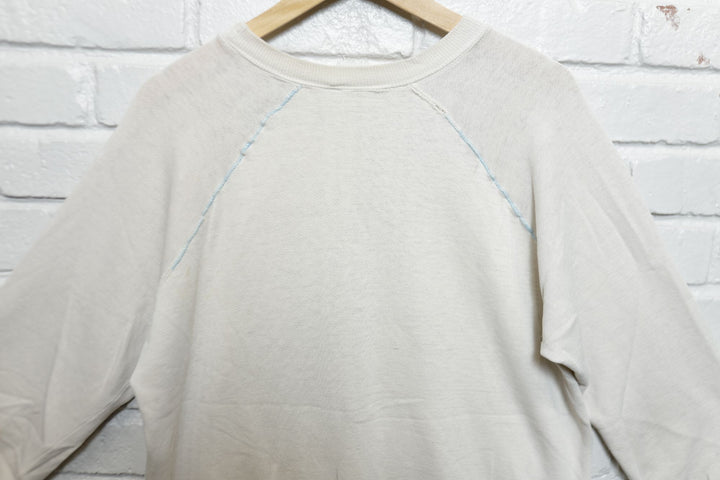 Distressed Vintage Stained White Sweatshirt 80s Medium