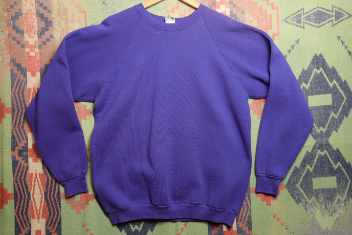 Fruit of the Loom Vintage Blank Purple Sweatshirt 80s XXL