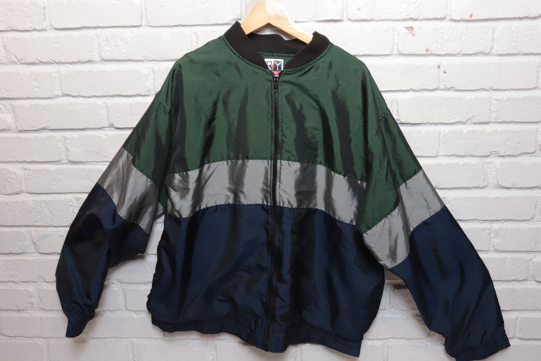 90s Vintage Green and Blue Windbreaker Jacket Size Large