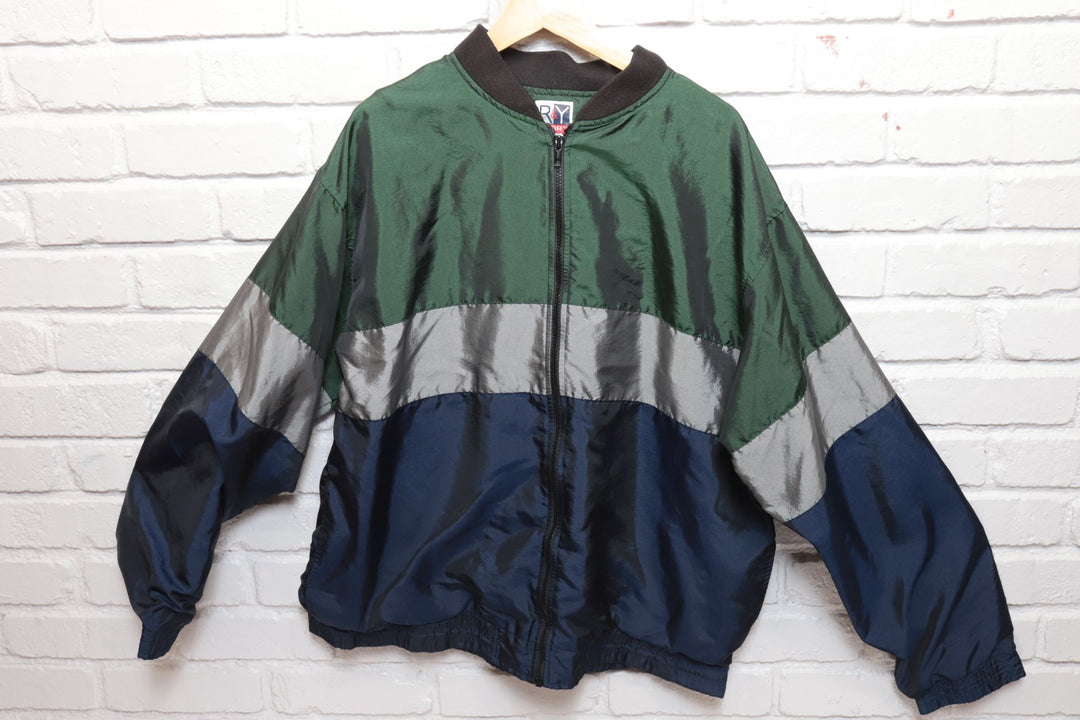 90s Vintage Green and Blue Windbreaker Jacket Size Large