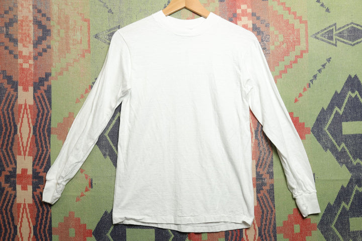 Hanes Vintage White Long Sleeve T Shirt Small 80s