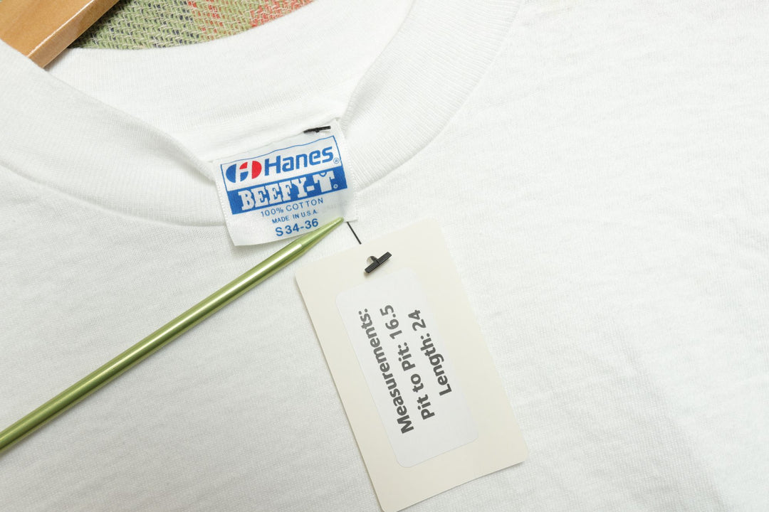 Hanes Vintage White Long Sleeve T Shirt Small 80s