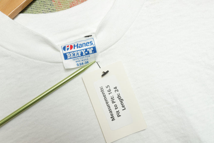 Hanes Vintage White Long Sleeve T Shirt Small 80s