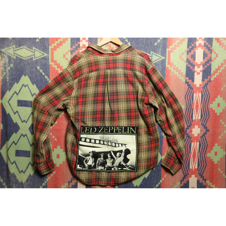 Led Zeppelin Patch Abercrombie Vintage Plaid Shirt Medium 2000s