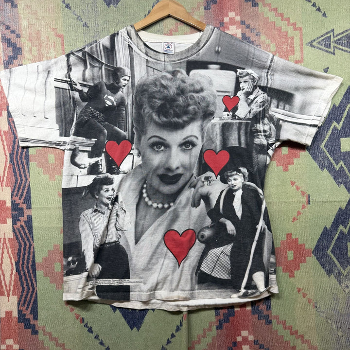 I Love Lucy Vintage All Over Print T Shirt XL 90s