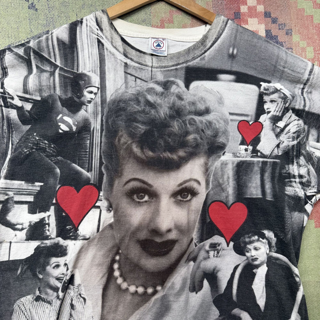 I Love Lucy Vintage All Over Print T Shirt XL 90s