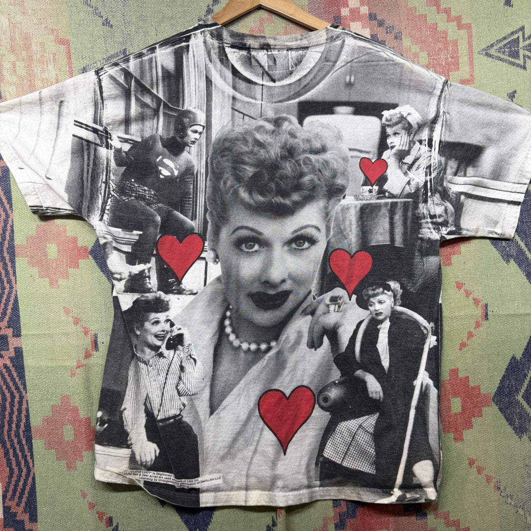 I Love Lucy Vintage All Over Print T Shirt XL 90s