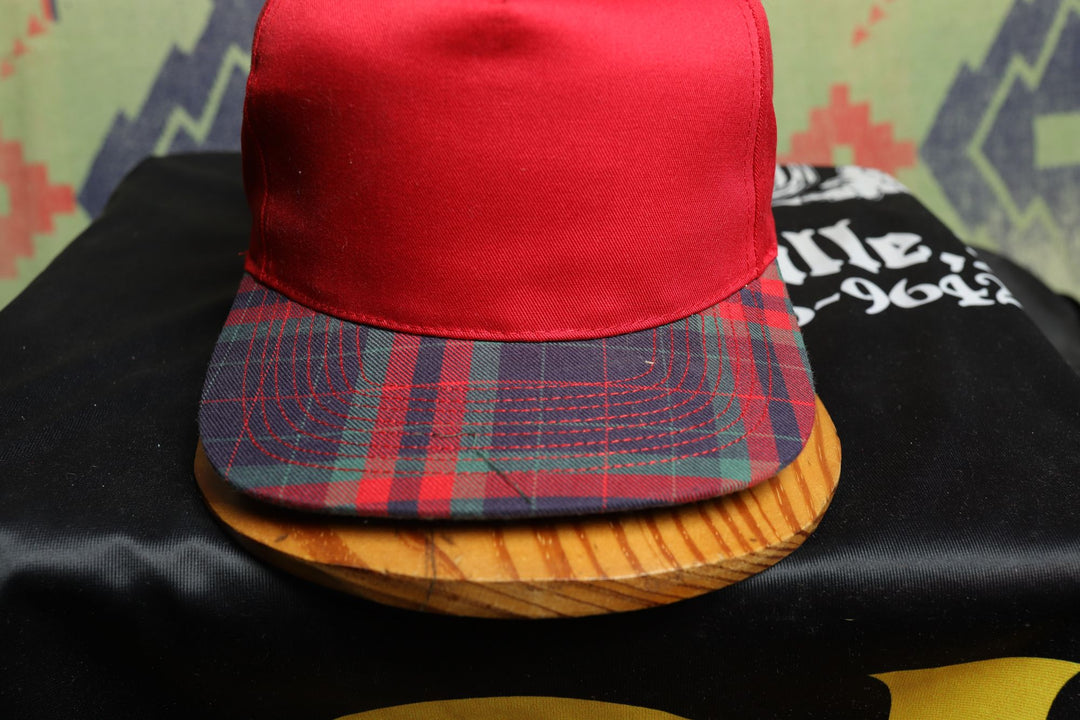 Red Plaid Brim Vintage Snapback Hat 90s