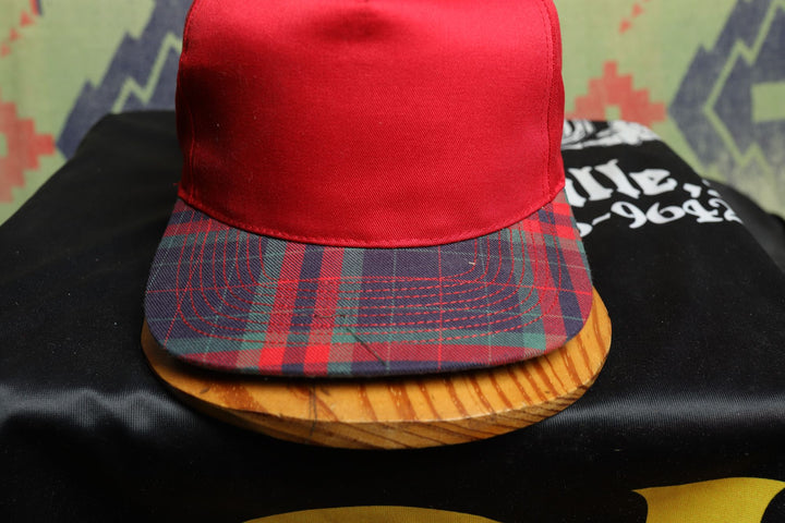 Red Plaid Brim Vintage Snapback Hat 90s