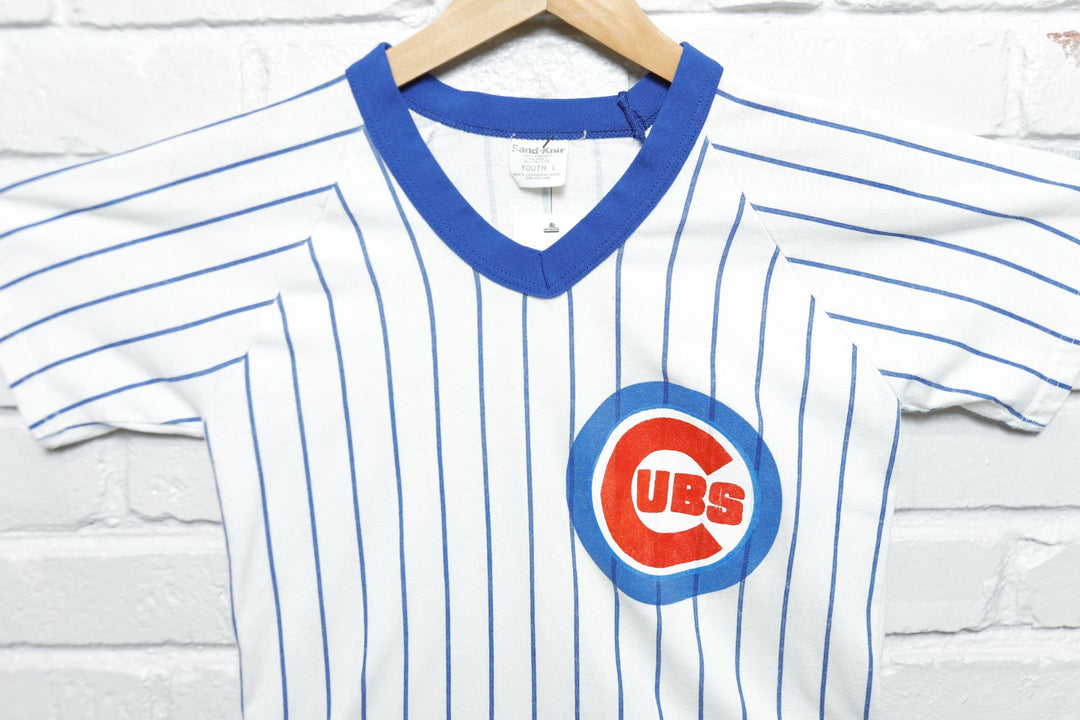 Chicago Cubs Vintage Striped Jersey T Shirt 80s YOUTH Large