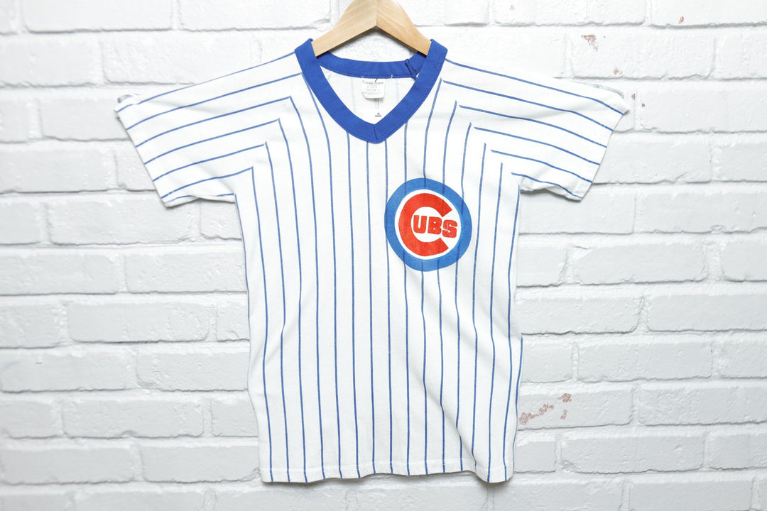 Chicago Cubs Vintage Striped Jersey T Shirt 80s YOUTH Large
