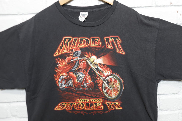 Flaming Skeleton Vintage Biker T Shirt 2000s XL