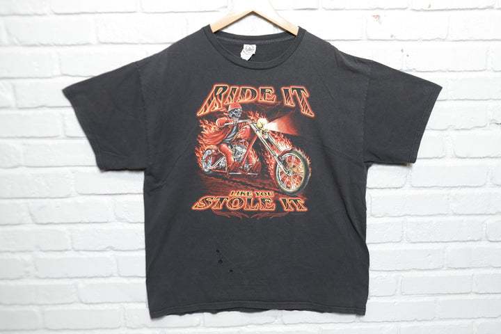 Flaming Skeleton Vintage Biker T Shirt 2000s XL