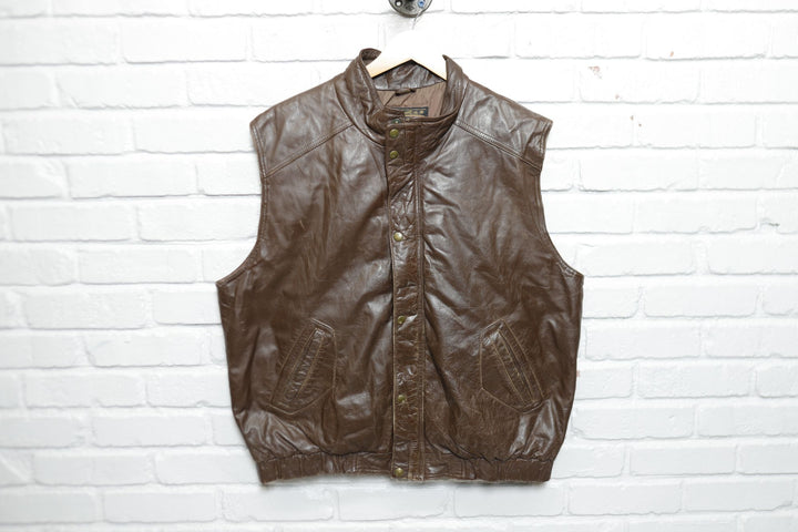 Eddie Bauer Vintage Leather Goose Down Vest 90s XL