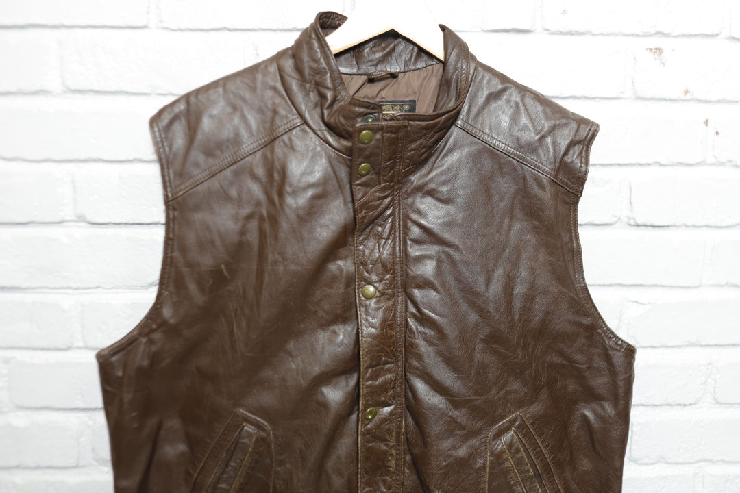 Eddie Bauer Vintage Leather Goose Down Vest 90s XL