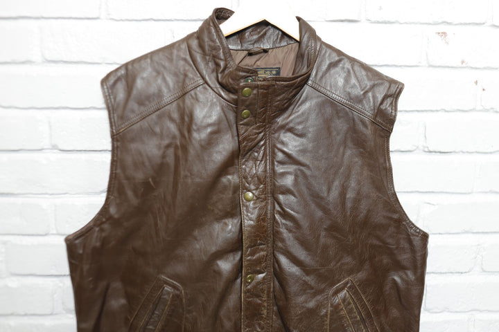 Eddie Bauer Vintage Leather Goose Down Vest 90s XL