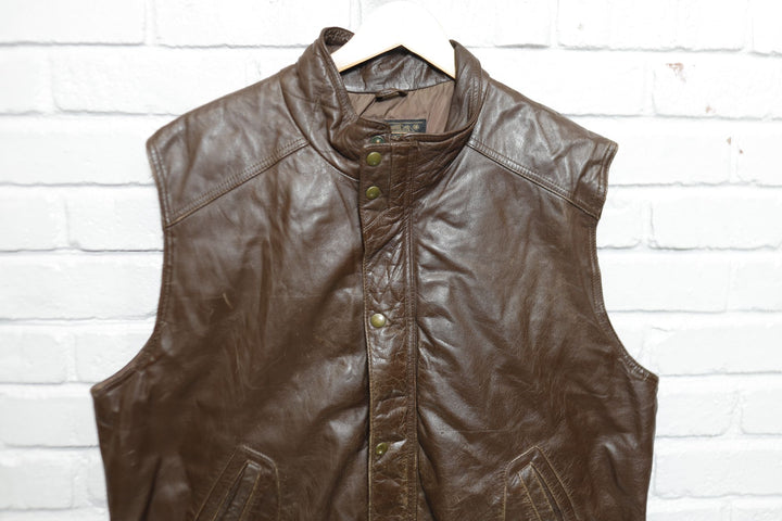 Eddie Bauer Vintage Leather Goose Down Vest 90s XL