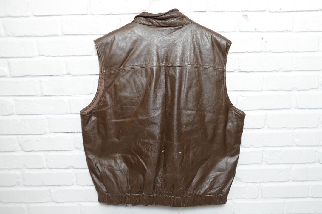 Eddie Bauer Vintage Leather Goose Down Vest 90s XL