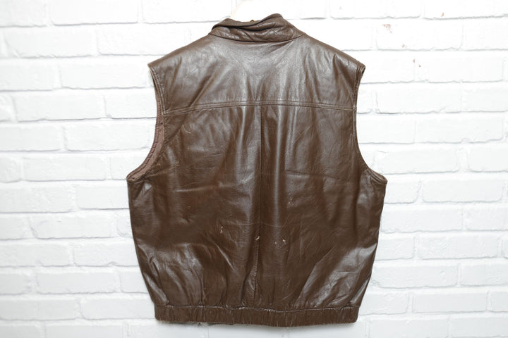 Eddie Bauer Vintage Leather Goose Down Vest 90s XL