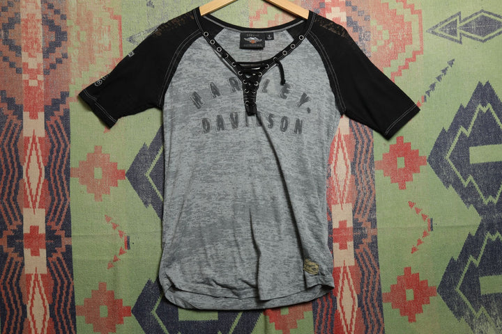 Harley Davidson Lace Up Vintage T Shirt Small Y2K 2000s