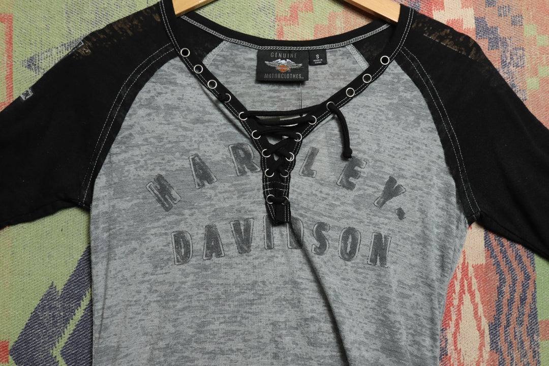 Harley Davidson Lace Up Vintage T Shirt Small Y2K 2000s