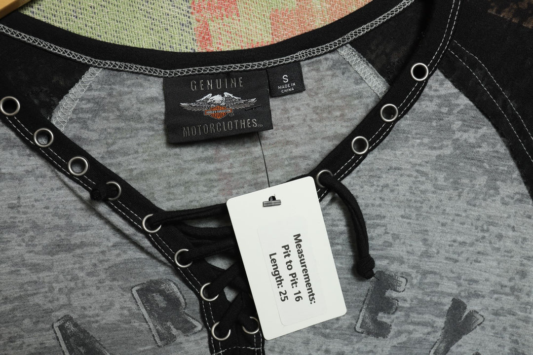 Harley Davidson Lace Up Vintage T Shirt Small Y2K 2000s