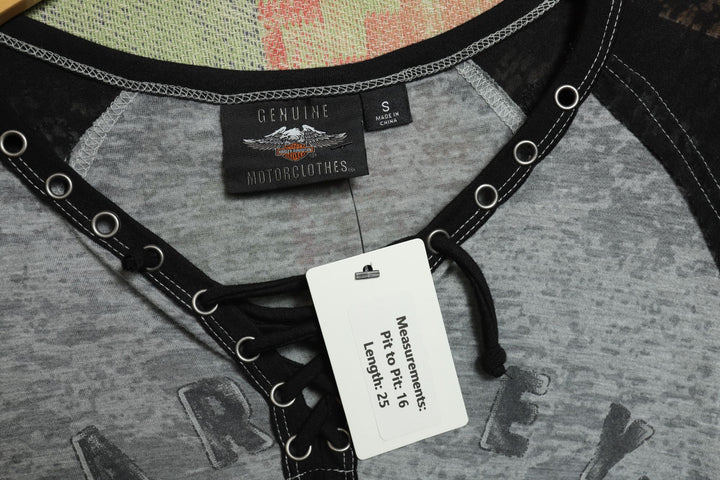 Harley Davidson Lace Up Vintage T Shirt Small Y2K 2000s