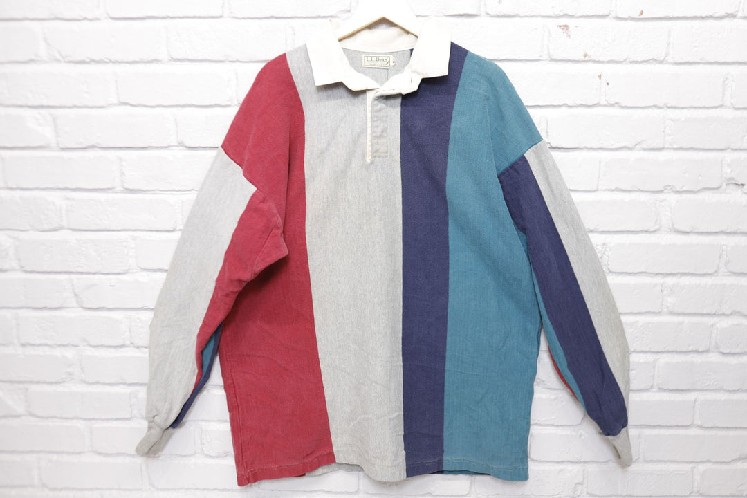 LL Bean Vintage Rugby Polo Shirt XL 90s