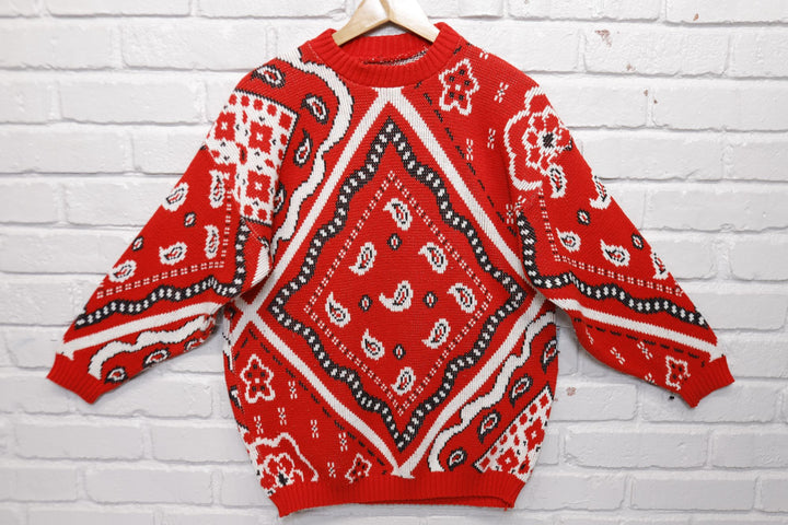 Paisley Bandana Vintage Sweater Medium 90s