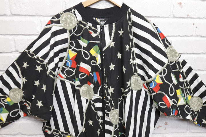 Silver Threads Nautical Flag Vintage Jacket XXL 80s