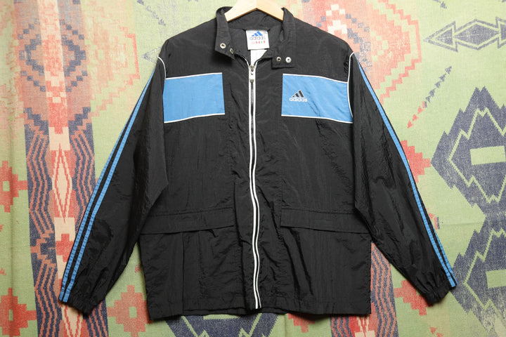 Adidas Vintage Black and Blue Windbreaker Jacket Medium 90s