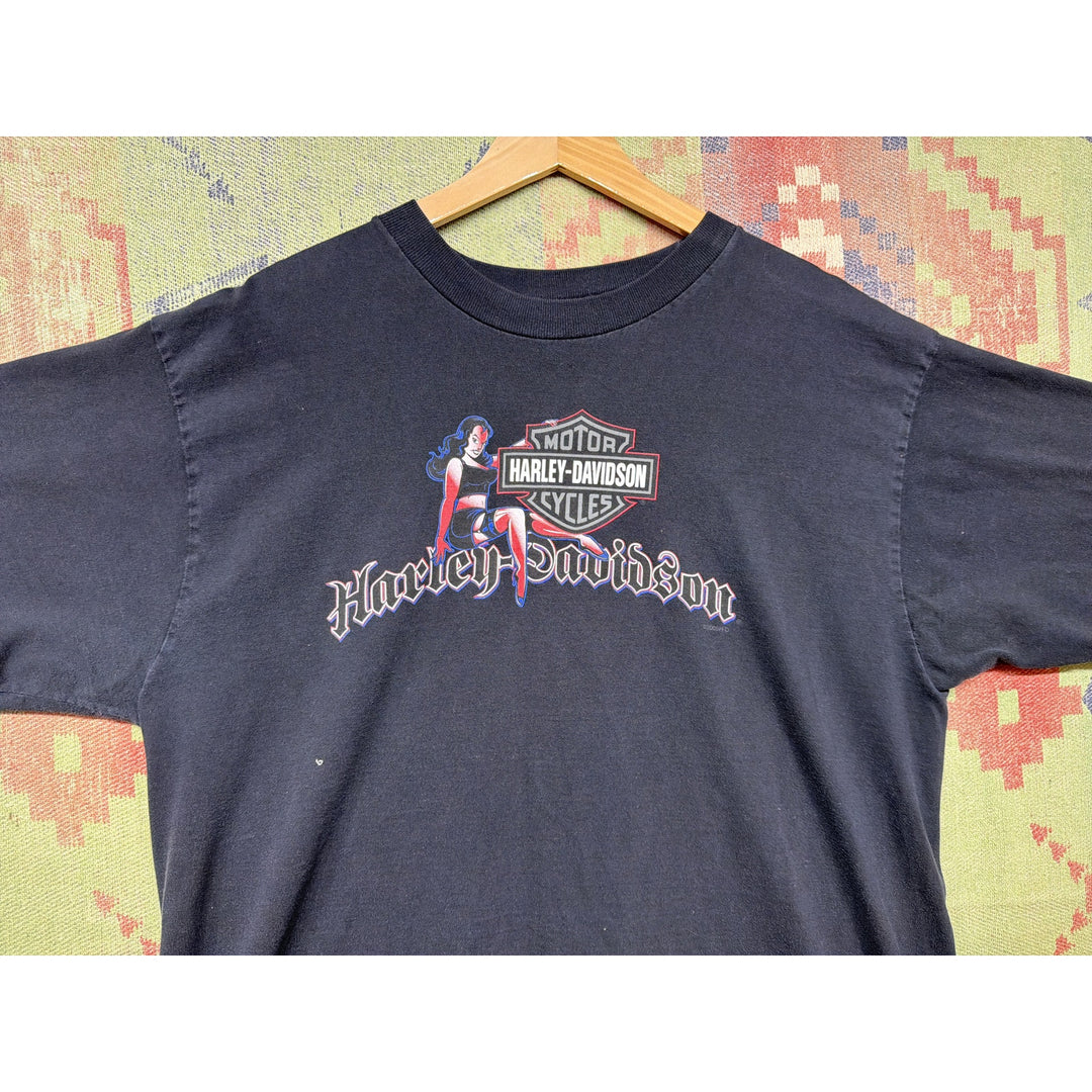 Harley Davidson Goth Pin up Girl Vintage T Shirt Size XL 2000s