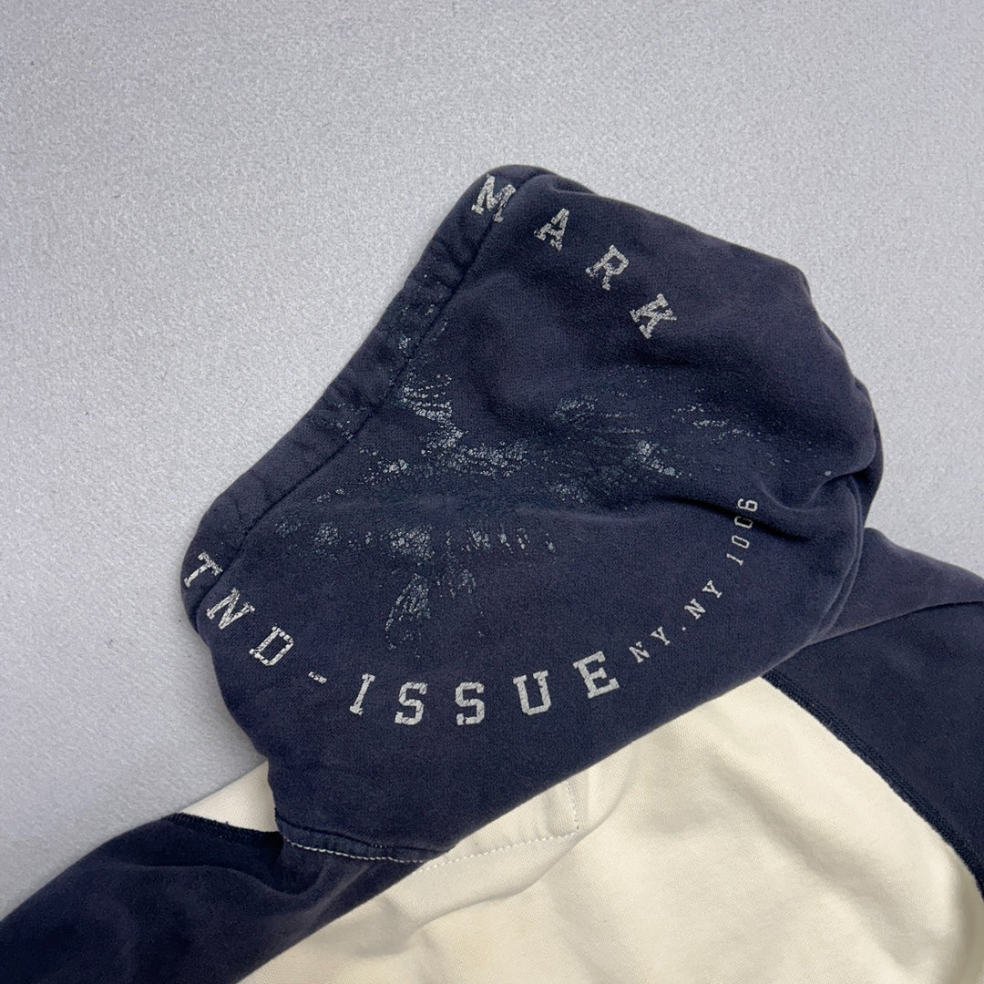 American Eagle Mens XL Navy White Two Tone Vintage Grunge Y2k Distressed Hoodie