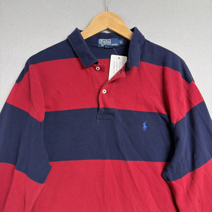 Vintage Ralph Lauren Red and Blue Long Sleeve Polo Shirt Size XL