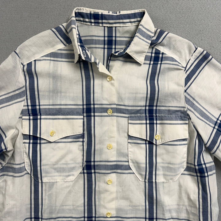 Vintage 90's Blue Plaid Double Pocket Button Up Shirt Medium
