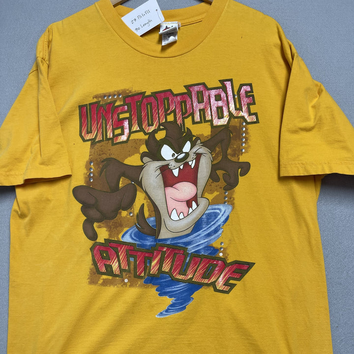 Vintage Looney Tunes Taz Unstoppable Attitude Yellow Shirt XL
