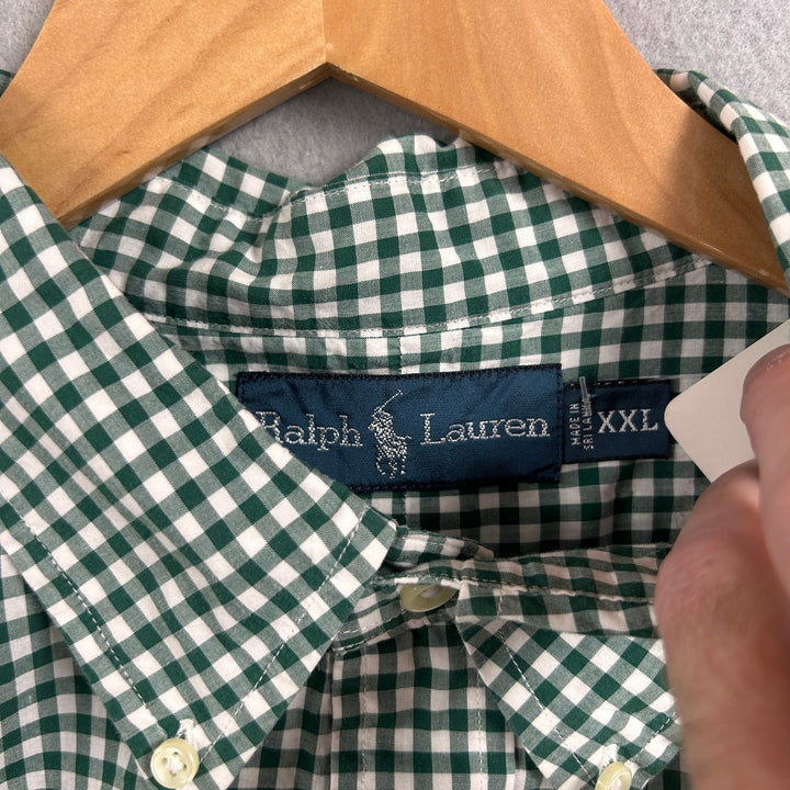 Vintage Polo Ralph Lauren Green Gingham Plaid Shirt Size XXL